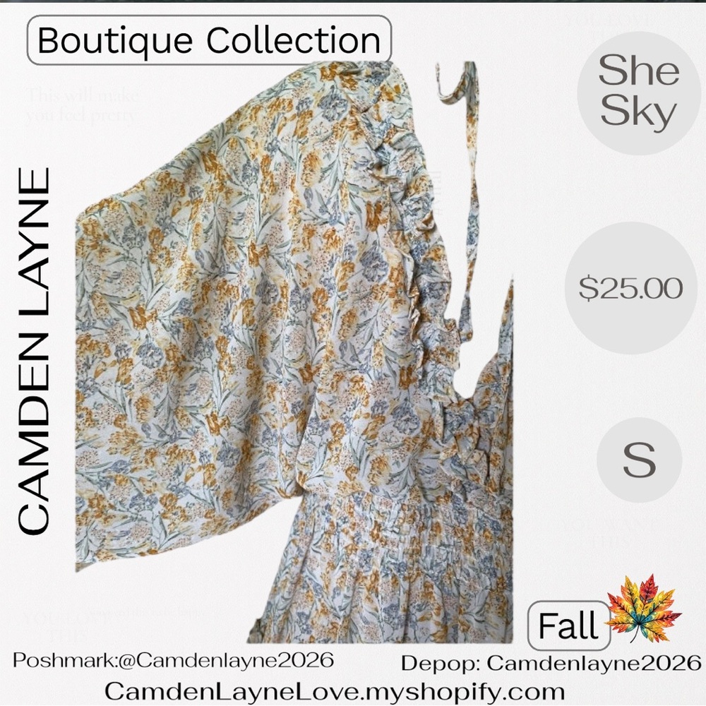 She + Sky Long Sleeve Floral Dress in Cream and Gold - Picture 6 of 11